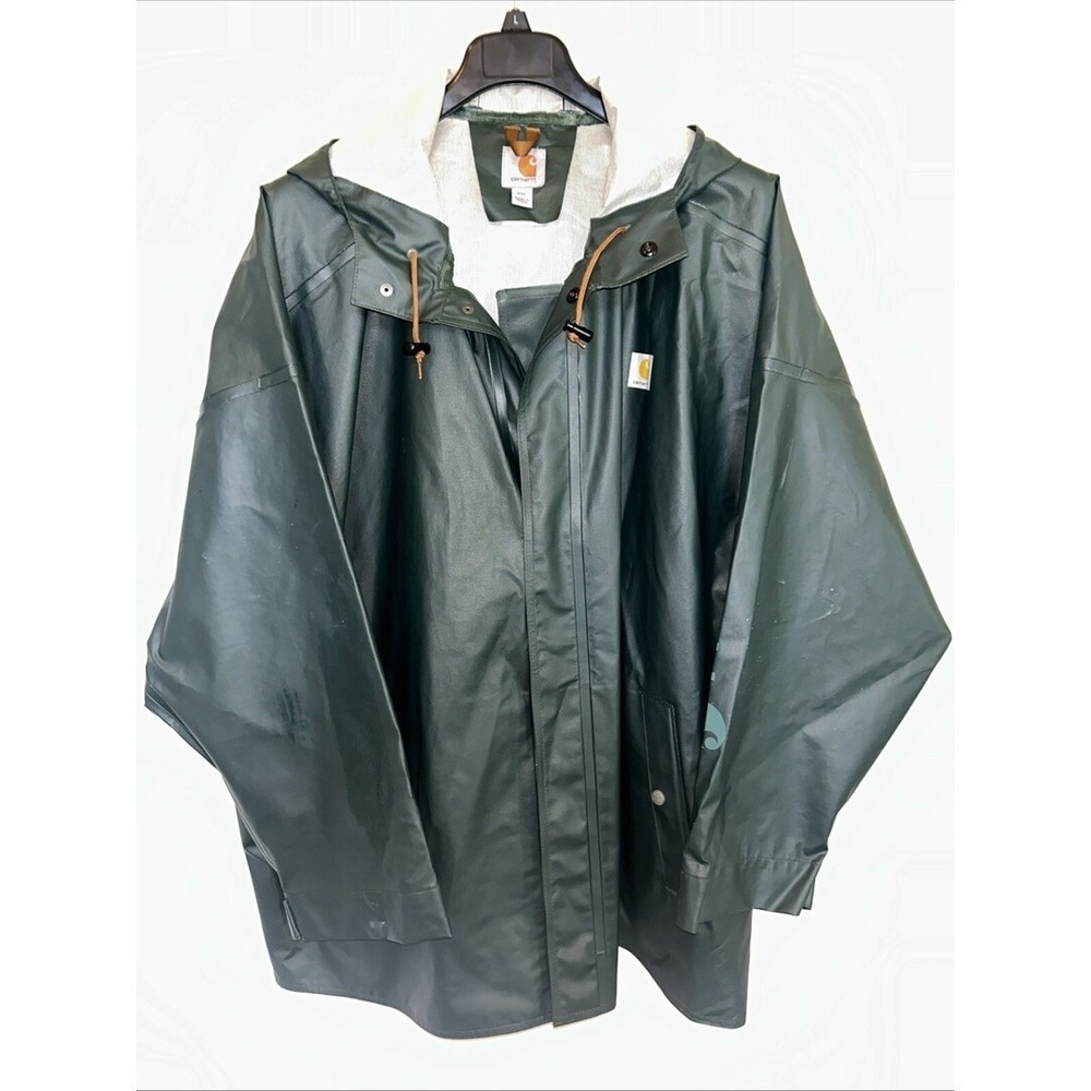 Carhartt Mens PVC Surrey Waterproof Rain Coat Hood Fishing C64 Green 3XL